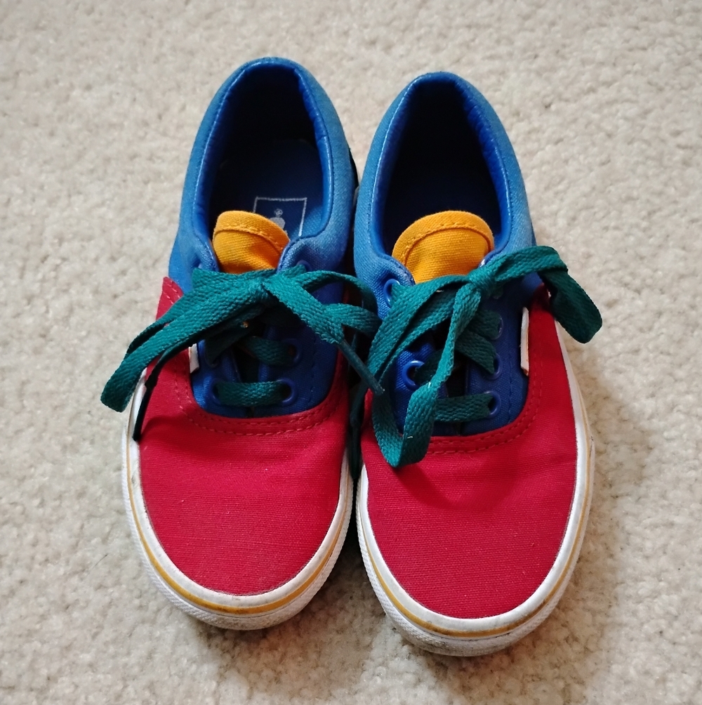 Kids Vans Multicolor Canvas Sneakers - Red, Blue, Green & Yellow - Sz 12